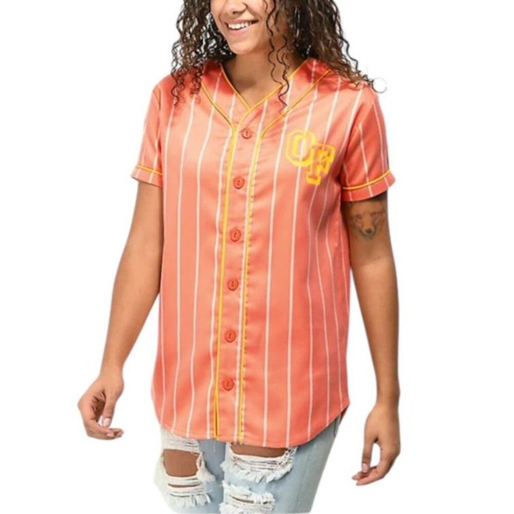 Odd Future Women's Peach Orange White Pintripe Back Hit SS Baseball Shirt Size S